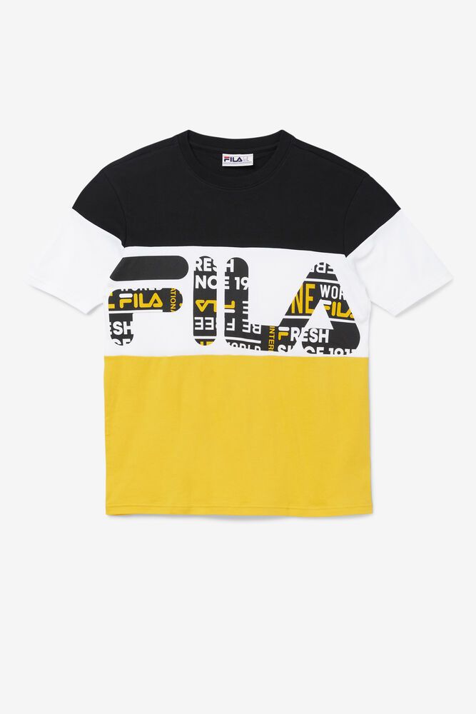 Fila T-Shirt Johnson Mens Black/Yellow/White - India FWI-836054